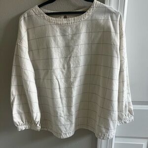 Muji Women's Cream Cotton Flannel Checkered Top XL